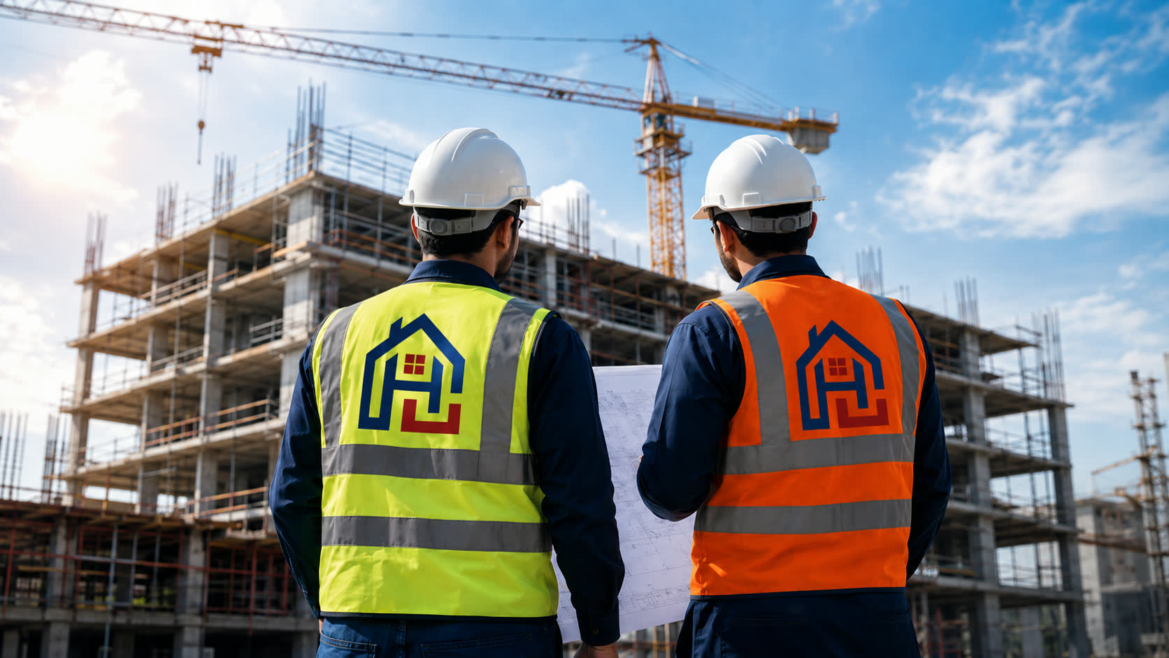 Hoobaan construction team reviewing a project on site